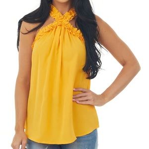 Mango Frill Trim Halter Neck Woven Top size Medium New